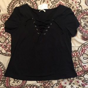 NWT Black crop-like v-neck shirt.